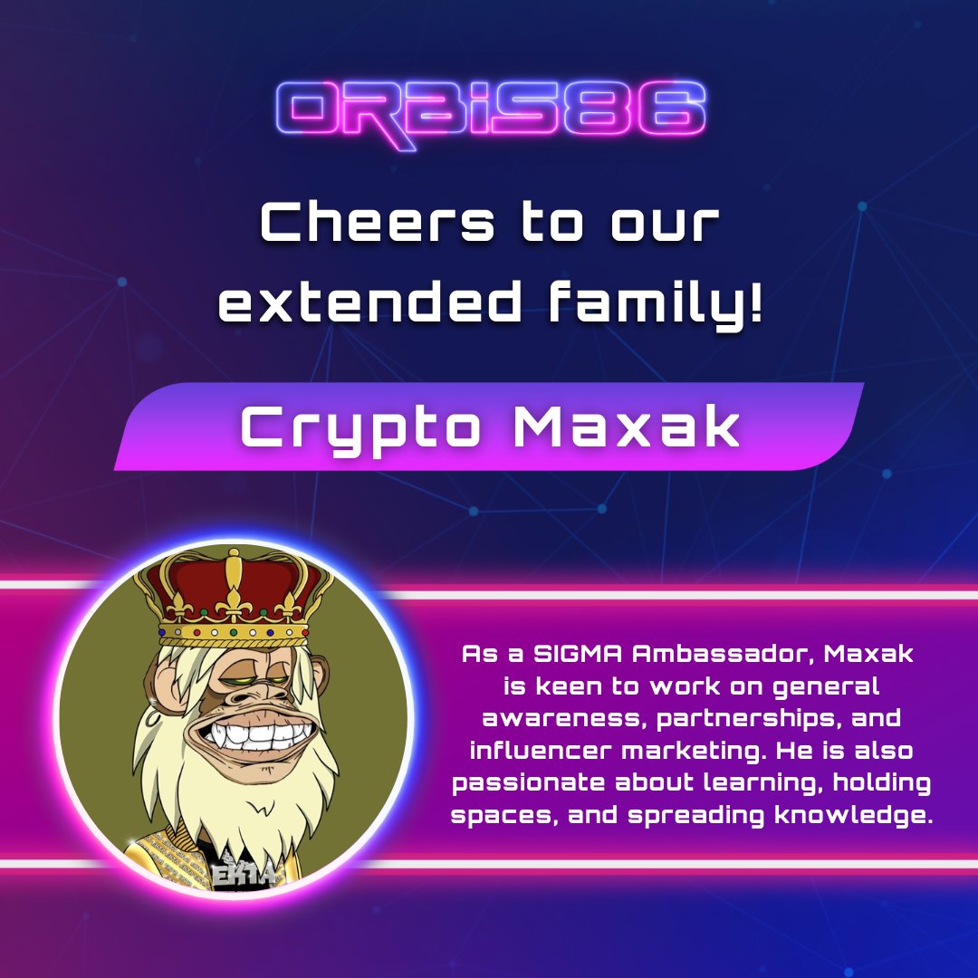 orbis86_x's tweet photo. Individually, we are one drop; together, we are an ocean; The latest addition to the #Orbis86 Family- A crypto enthusiast involved in #NFT and trading. He is also a doctor with a keen interest in Defi and #Web3. Meet #SigmaAmbassador @CryptoMaxak. https://t.co/NpKx7Zxnwe