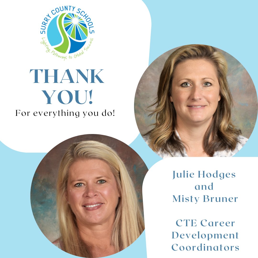 SurryCoSchools's tweet photo. November is NC Career Development Month, and November 16 is NC Career Development Coordinator Day. Thank you to our awesome Career Development Coordinators! YOU make a difference for our students. #CTEforNC #CareerDevelopmentMonth https://t.co/hGWzB90w9P