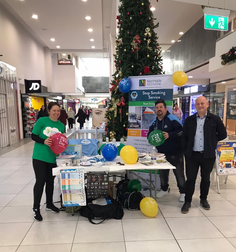 brecush's tweet photo. Members of Dublin North City and County CHO9 smoking cessation and respiratory  integrated care teams are at Northside shopping centre this afternoon to promote #WorldCOPDDay. Stop by to learn more about COPD and supports available @COPDSupportIre @MaeveSorohan @HSECHODNCC https://t.co/IUFpXAUSYL