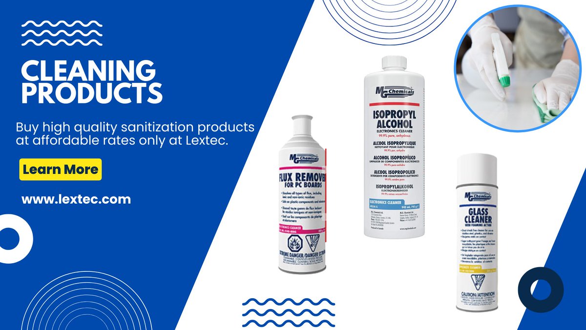 LexTecInc's tweet photo. Explore our wide range of cleaning products. Buy sanitization products at affordable rates today at Lextec.
Visit the link below to know more:
https://t.co/3OqgICT6iJ
#cleaningsupplies #isopropylalcohol #dustremover #fluxremover #sanitizationproducts #cleaningdevices #nutrol https://t.co/Oc5imWLoFy