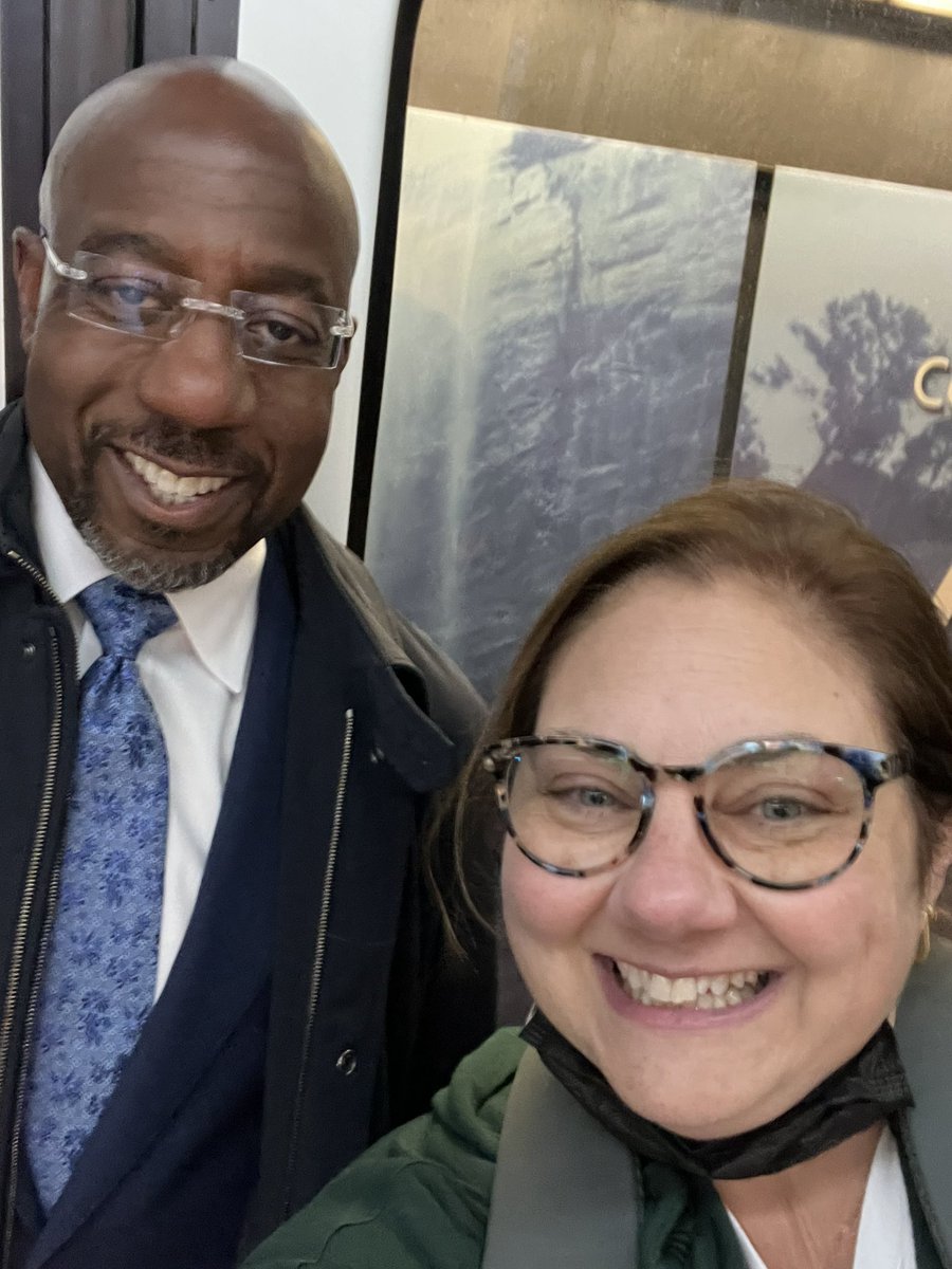 KrisSilvers's tweet photo. @ReverendWarnock was nice enough to take a picture with me and listen to me ramble on. The least you can do is #vote for him in the runoff. Early voting begins on November 28th. https://t.co/fuRvyr0CMy