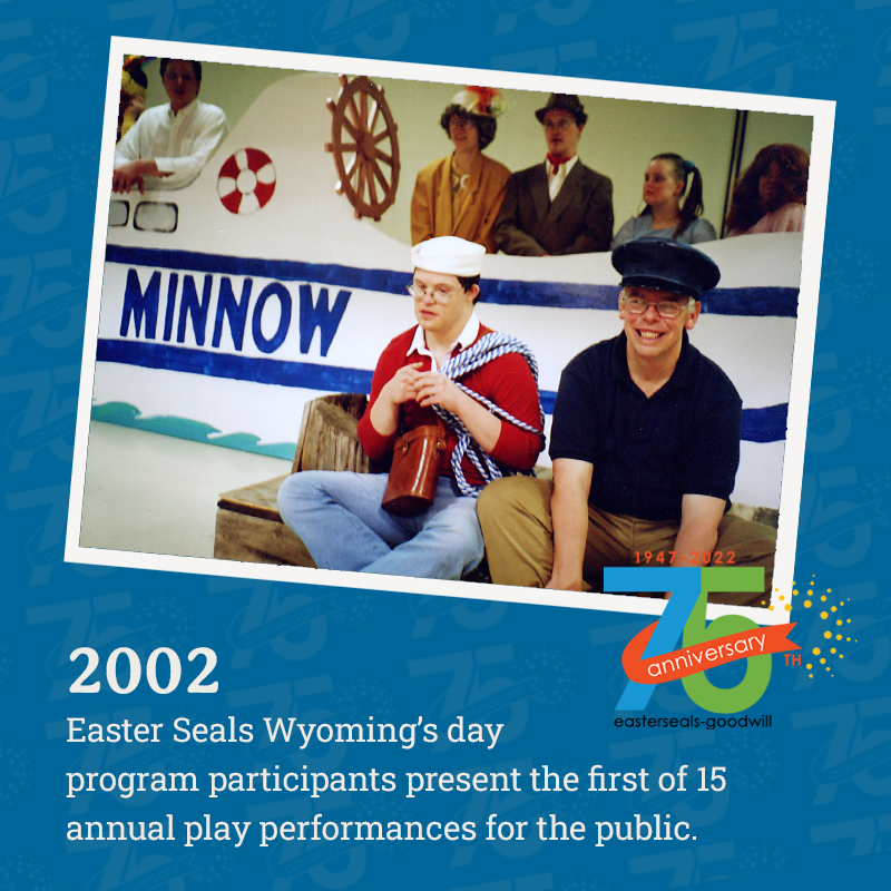 esgwnrm's tweet photo. What began as a reading group, evolved into a theater troupe called The Easter Seals Players. The troupe held an annual production on stage at the local WYO Theater for more than 15 years. Performances ranged from spoofs on tv shows like Gilligan’s Island to lively musicals. https://t.co/e556bDD1ig