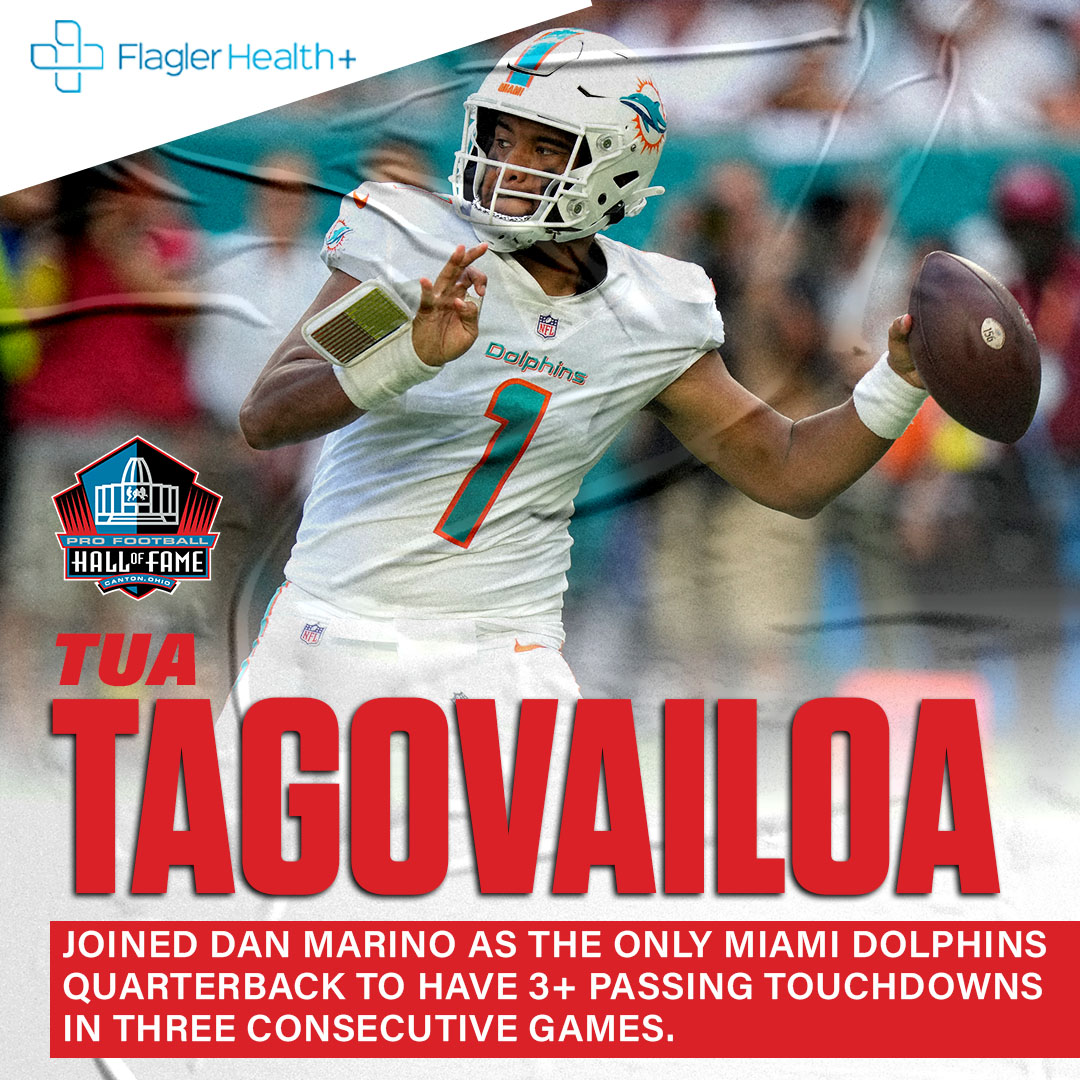 Pro Football Hall of Fame on X: 'Before last weekend, there had only been  one QB in @MiamiDolphins history to have 3+ passing TDs in three  consecutive games. Now, there's Tua 