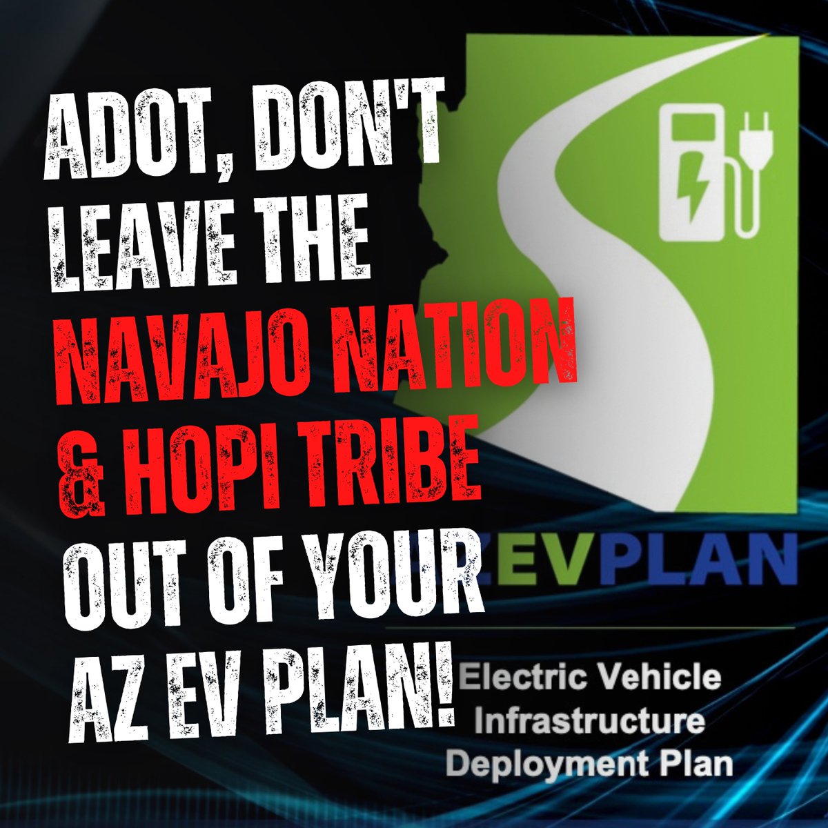 tonizhoniani's tweet photo. 1/ @ArizonaDOT, don’t leave the Navajo Nation and Hopi Tribe out of your AZ EV Plan! #AZEVPlan #Electrification #NavajoNation #HopiTribe #Arizona https://t.co/7oN3yBRWXq