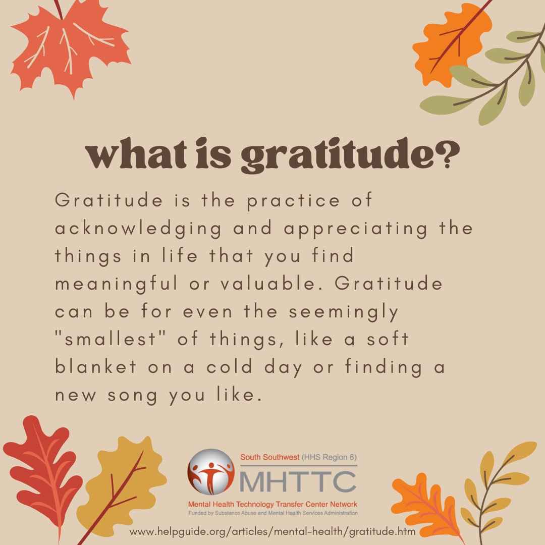 SSWMHTTC's tweet photo. #Gratitude is something that can be incorporated into our everyday lives and has been linked to a host of benefits, both short- and long-term. What is something you are grateful for? https://t.co/ZjiVMpAdGt