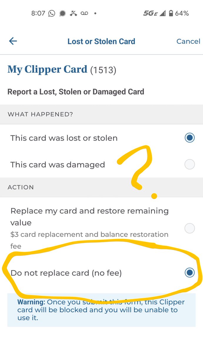 sajidresh's tweet photo. @clippercard what happens if I select "do not replace card"? Does my money on the card vanish? https://t.co/rfifZ38sQ4