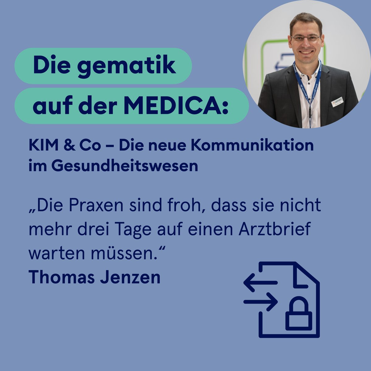 Wie sieht die neue Kommunikation im #Gesundheitswesen aus? Fax oder Arztbrief per Post sollten nicht dazugehören – findet unser Produktmanager Thomas Jenzen. Auf der #medica2022 diskutierte er heute dazu mit Prof. Dr. Bernd Blöbaum und Rainer Höfer (<a href="/GKV_SV/">GKV-Spitzenverband</a>).