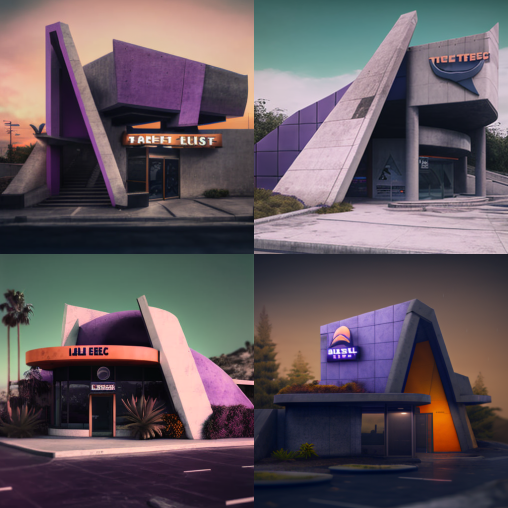 Asked the AI to design Brutalist Taco Bells.