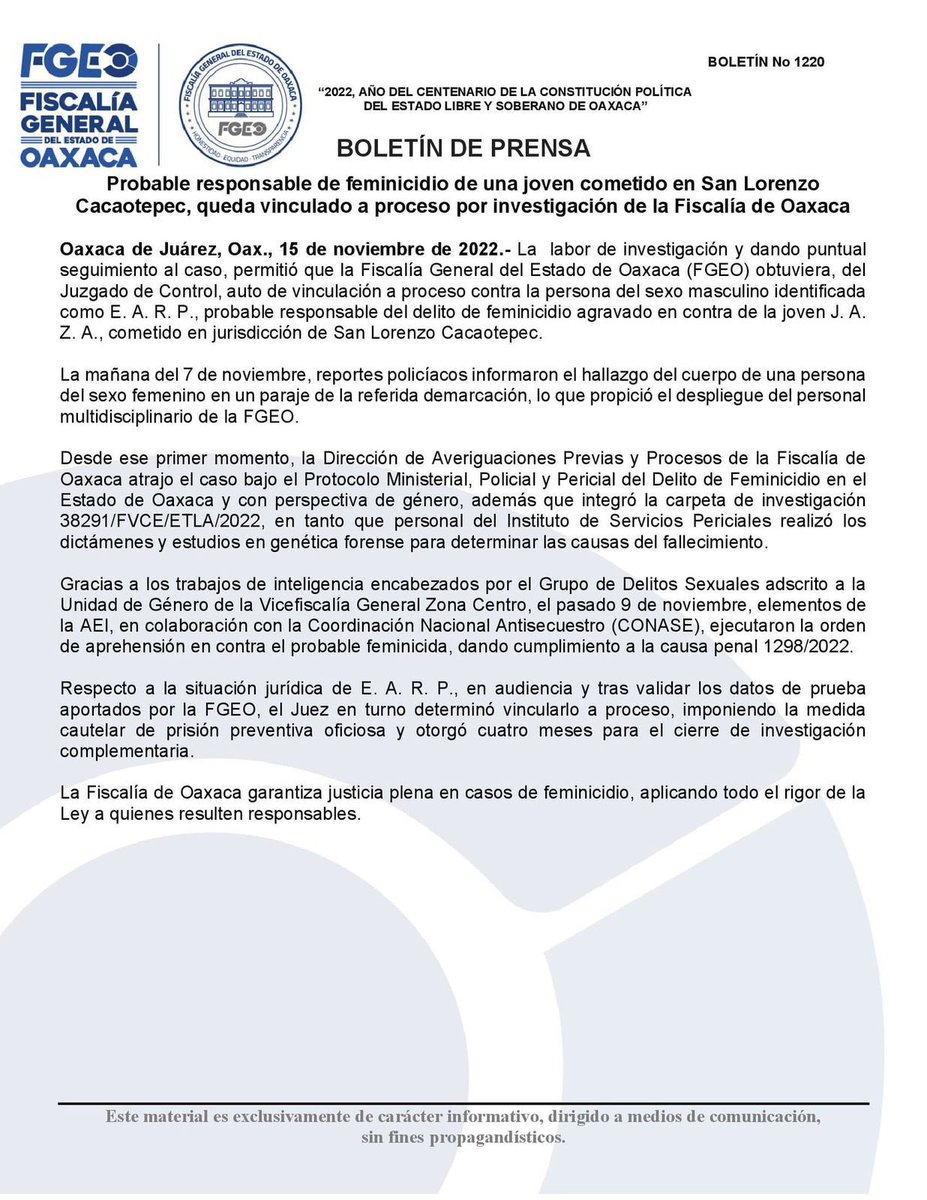 prensamexico's tweet photo. ⚠️‼️#Extra‼️⚠️

Ya cayó el asesino de jazmín Zarate

@FISCALIA_GobOax vincula a proceso a probable feminicida ocurrido en San Lorenzo Cacaotepec, #Oaxaca.

@PeimbertArturo https://t.co/skzGJ0BiL1