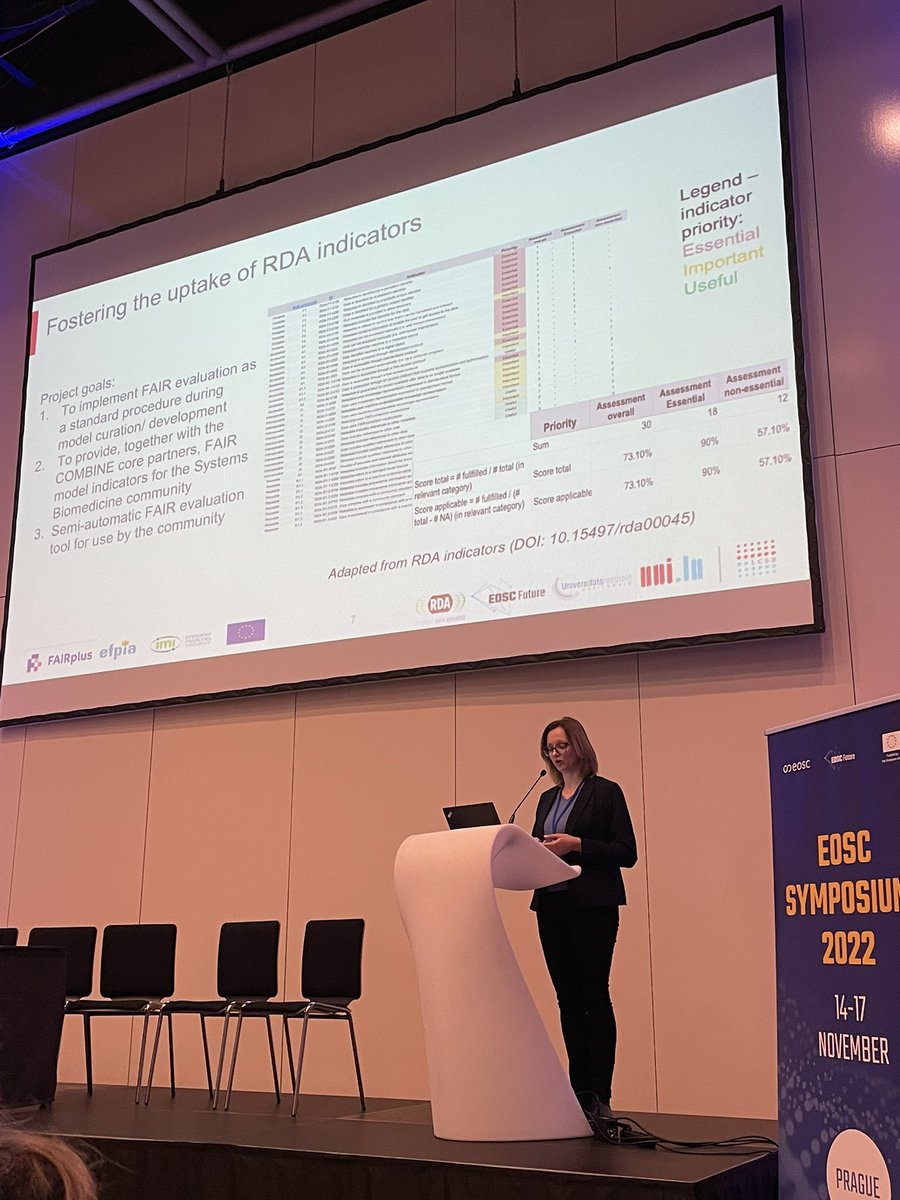 SusannaASansone's tweet photo. #eoscsymposium22 Irina Balaur (also a @FAIRplus_eu fellow @IHIEurope) on to use COMBINE standards (https://t.co/030aDoyFVK) and the #FAIRmaturitymodel https://t.co/xUY7G7ghsv