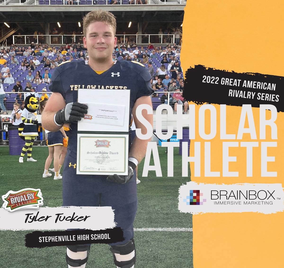 AmericanRivalry's tweet photo. Your support will help secure Tyler Tucker from Stephenville a spot on our 2022 Scholar Athlete All-America team and an additional scholarship!

VOTING IS UNLIMITED ‼️

Vote for Tyler ➡️  https://t.co/qiuvApKLQ4 https://t.co/U3dKhtBfvm