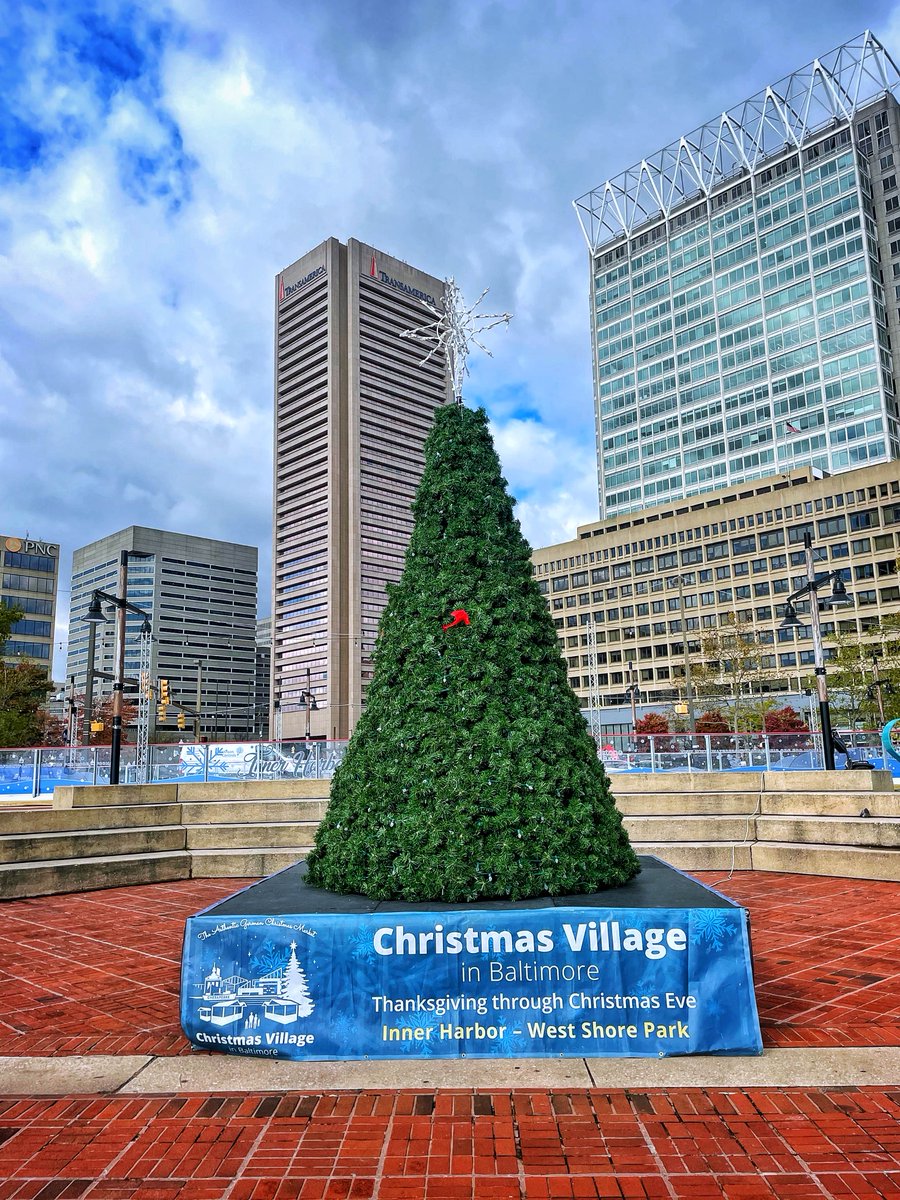 The #InnerHarbor just got a little more festive! Stop by and see Christmas Village’s spectacular Christmas tree right in front of the Inner Harbor Ice Rink. 🎄 #Baltimore  Christmas Village in Baltimore