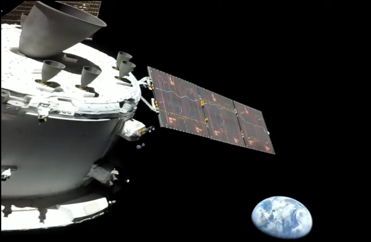 joerust's tweet photo. Incredible view of Earth from @NASA_Orion this morning after a successful launch of the SLS Artemis I from Cape Canaveral this morning. Views not seen from a human rated spacecraft in the 50 years since Apollo last flew. #GoOrion #Artemis #SLS https://t.co/XXymM9nlEZ