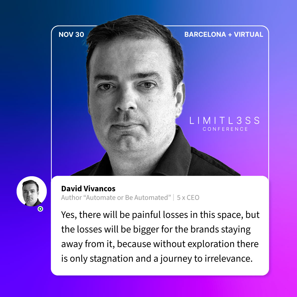 TheKeenfolks's tweet photo. 👋 T-Minus 14 Days for Limitl3ss Conference

This is what our top Web 3 experts and speakers have to say about whether Web 3 is relevant for business!

#LIMITL3SS #LIMITL3SS2022 #LIMITLESSBCN #LIMITLESSNY  #KEENCIRCLE #KEENCIRCLENFT #KEENFOLKS #tech #nft #metaverse #web3 https://t.co/F0EltPnJon