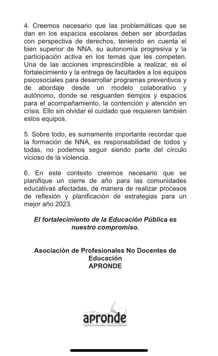 Respecto a los hechos de violencia que se viven al interior de las comunidades educativas.