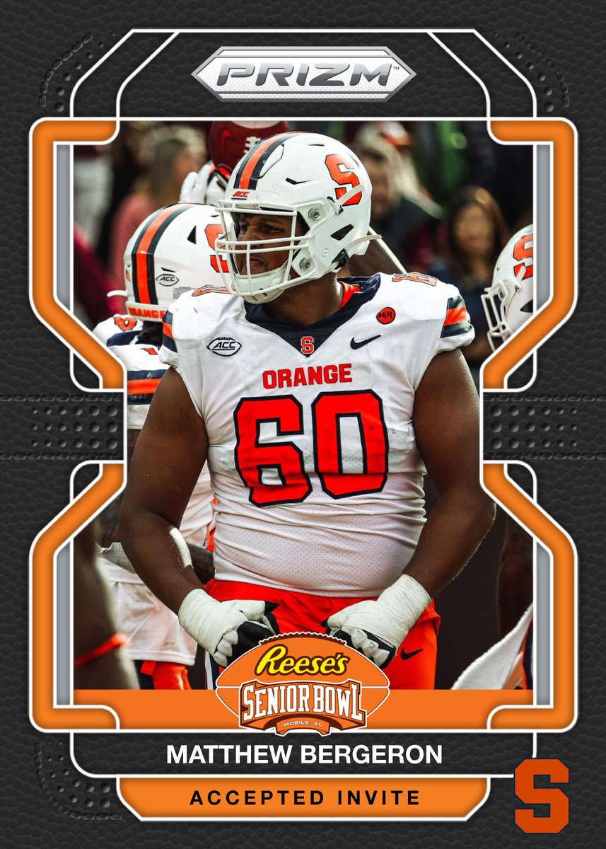 seniorbowl's tweet photo. 🍊 Officially Accepted! OL Matthew Bergeron @MatthewkBerger1 from @CuseFootball is headed to the 2023 Senior Bowl #OrangeNation 💪#TheDraftStartsInMOBILE™️

@JimNagy_SB @PaniniAmerica #RatedRookie https://t.co/I1hxiXR4wV