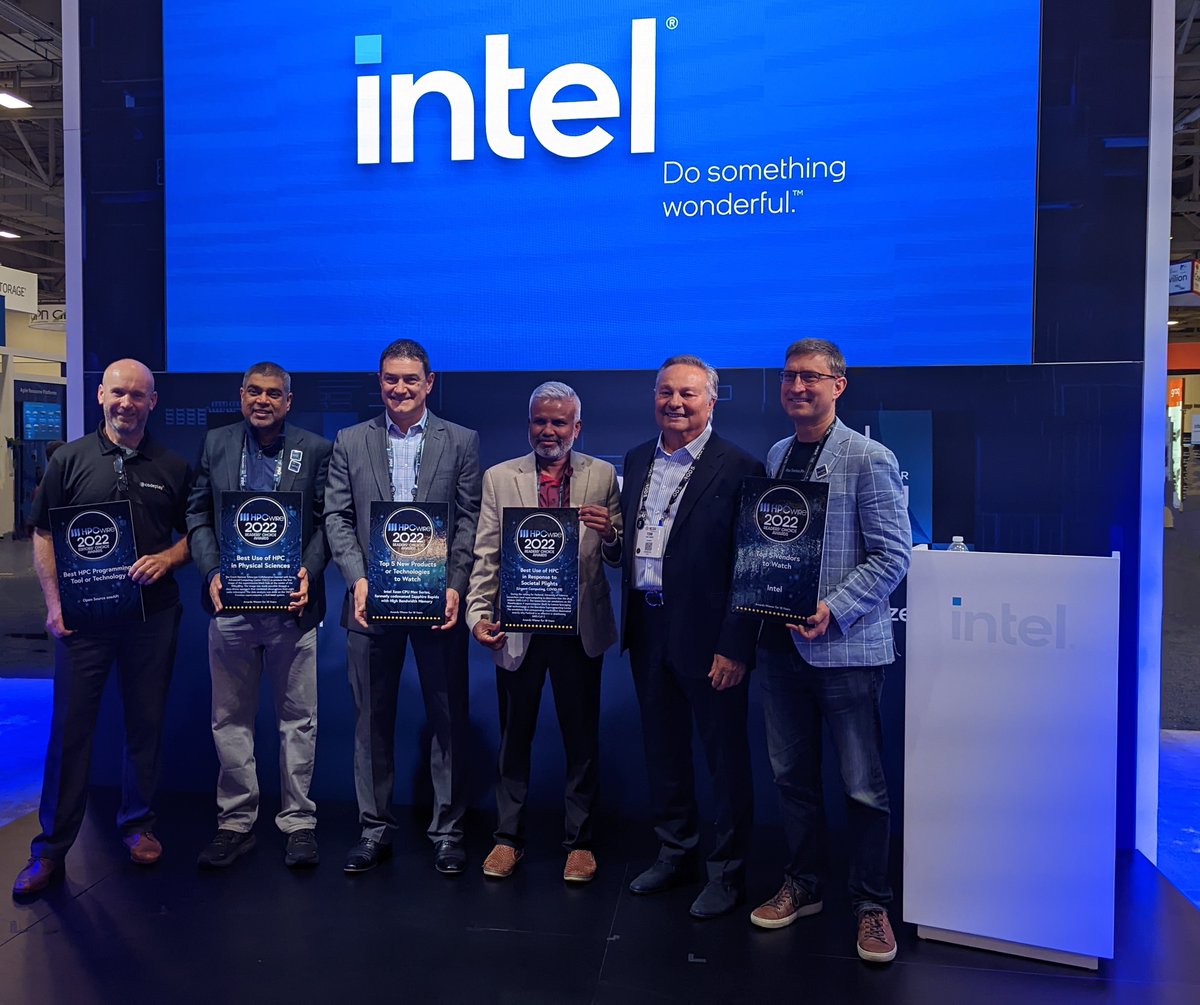 HPCwire's tweet image. Congratulations to
@Intelhpc, @IntelDevTools for winning six #HPCwireRCA22 awards!
#SC22 #IntelHPC, #datacentric, #AI, #HPC, #IntelMaxSeries