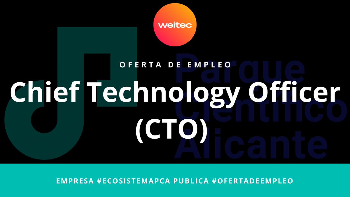 Parque Científico Alicante (@pcientificoalic) on Twitter photo 📢 WE ARE HIRING📢 #ecosistemaPCA
#OfertaEmpleo💥Nuestra empresa vinculada <a href="/Weitec_Oficial/">WEITEC</a>, empresa del sector de agricultura de precisión, está buscando un perfil CTO
¿Te interesa? Más info aquí 👉 cutt.ly/mMnWm1e
<a href="/UA_Universidad/">Universidad de Alicante UA</a> <a href="/MultiTecUA/">Multitec UA</a> <a href="/_Alumni_UA/">AlumniUA</a> <a href="/ua_emprende/">ua:emprende</a> 📢 WE ARE HIRING📢 #ecosistemaPCA
#OfertaEmpleo💥Nuestra empresa vinculada <a href="/Weitec_Oficial/">WEITEC</a>, empresa del sector de agricultura de precisión, está buscando un perfil CTO
¿Te interesa? Más info aquí 👉 cutt.ly/mMnWm1e
<a href="/UA_Universidad/">Universidad de Alicante UA</a> <a href="/MultiTecUA/">Multitec UA</a> <a href="/_Alumni_UA/">AlumniUA</a> <a href="/ua_emprende/">ua:emprende</a>