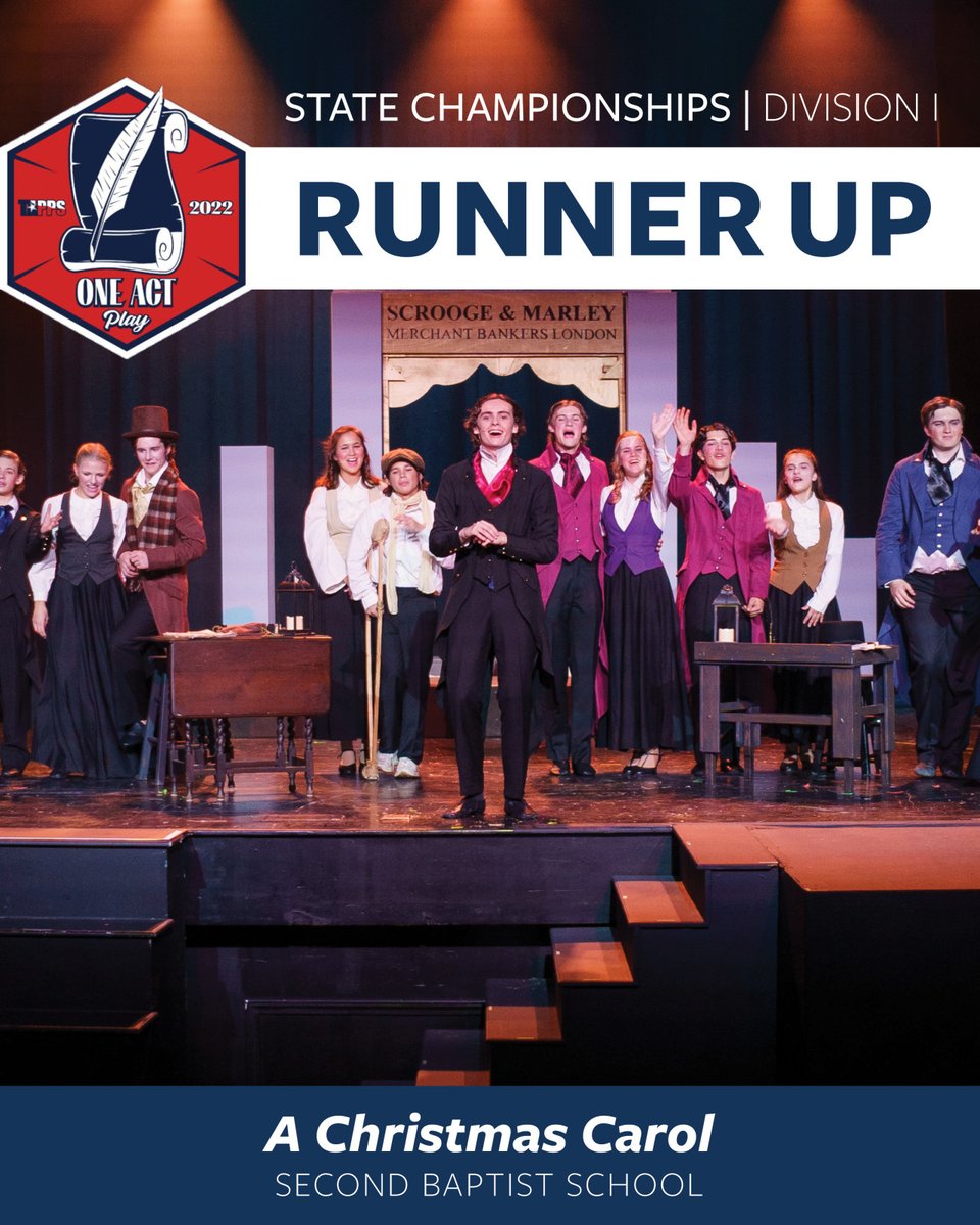SBS_Houston's tweet photo. Congratulations to the cast and crew of A Christmas Carol for winning State Division I Runner Up in the TAPPS One Act Play Competition! #SBSmoments #ThinkLiveLead https://t.co/ntouqgIh0q