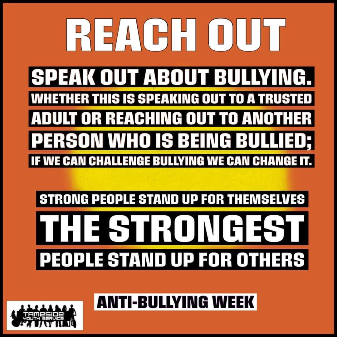 Tameside Youth Service encouraging young people to Reach Out, as part of our work this week, sadly too many are victims #AntiBullyingWeek <a href="/Hopwood2Melissa/">Melissa Hopwood</a> <a href="/tmbc_places/">Tameside Place</a> <a href="/TamesideCouncil/">Tameside Council</a>