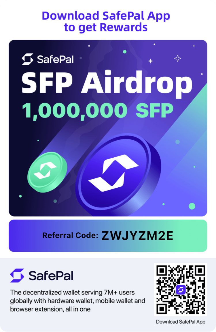 AmyCryp's tweet photo. 🎁 BIG airdrop Safepal 🎁
    Pool 1.000.000 SFP

✅ Condition : hold $100 stablecoin
👉 Code invite: ZWJYZM2E https://t.co/xCidPwNBG5