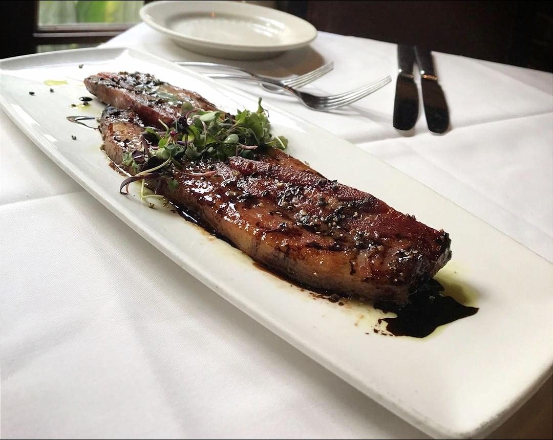 Bacon that will change your life. Start your evening with our roasted bacon with bourbon barrel maple syrup.