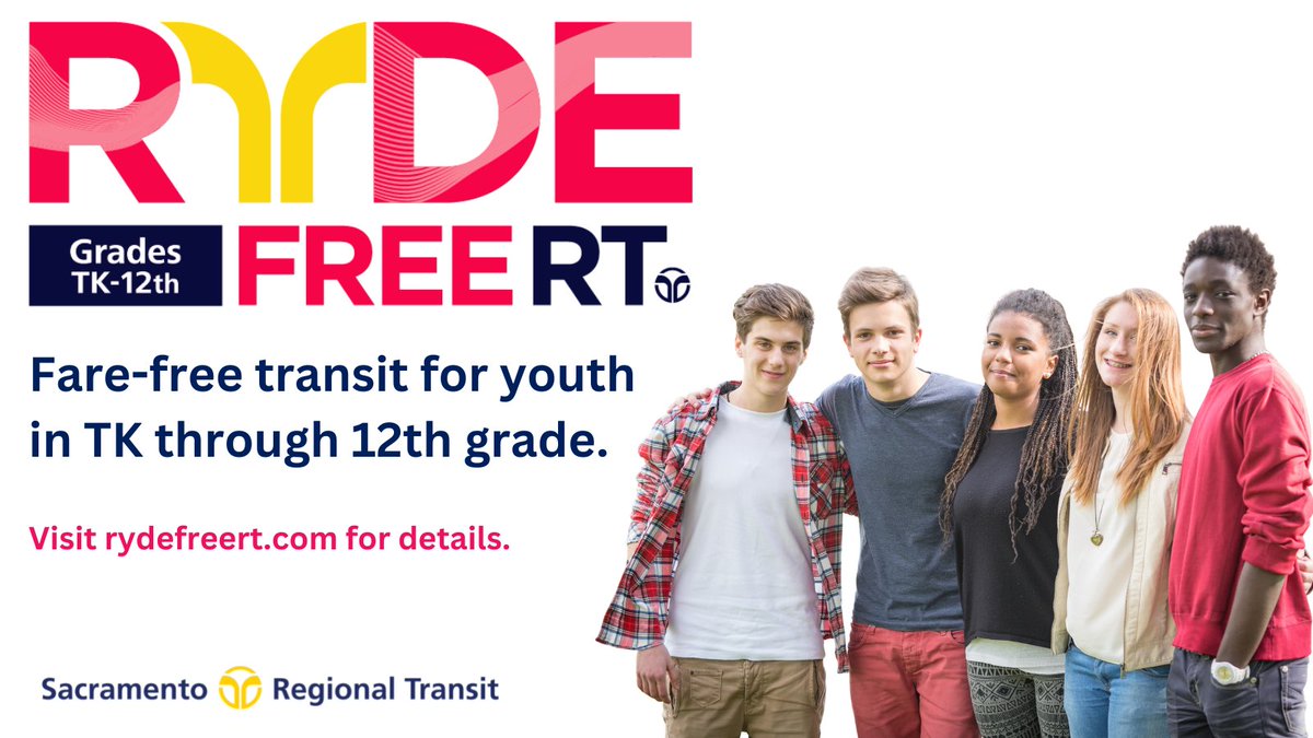 RideSacRT's tweet photo. Did you know students in transitional Kindergarten through 12th grade are eligible to ride SacRT for FREE with the RydeFreeRT program. Find out how to get a valid RydeFreeRT card at https://t.co/FJlhCCfneI. #StudentsRideFree https://t.co/9iLGwsxYdG
