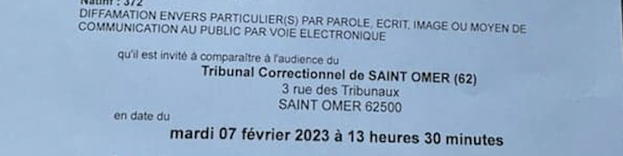 AireNouvelle1's tweet photo. TRIBUNAL !
Le 24/05/22, au conseil municipal, F. Wozny avait pris la parole pour accuser à tort #DidierRys d'utiliser un véhicule de service en dehors de ses fonctions.
#DidierRys a porté plainte, pour diffamation.
Le 7/02/23 se tiendra donc l'audience au tribunal de Saint-Omer. https://t.co/m26HzlGBbI