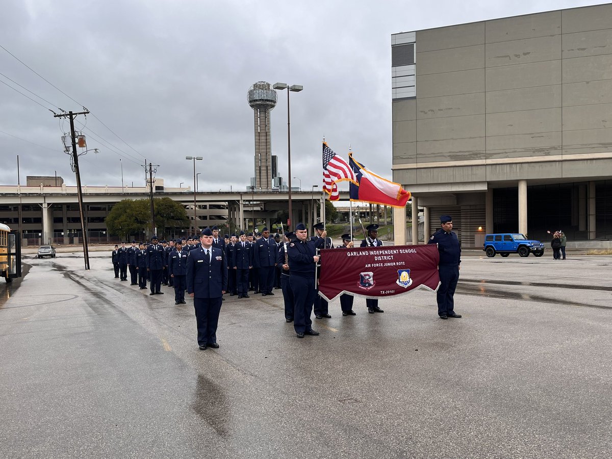 RHS_AFJROTC's tweet photo. We were all dressed and ready to go, unfortunately the weather wasn’t cooperating.  Dallas Veteran’s Day Parade 2022. https://t.co/yMpfw3yJQH