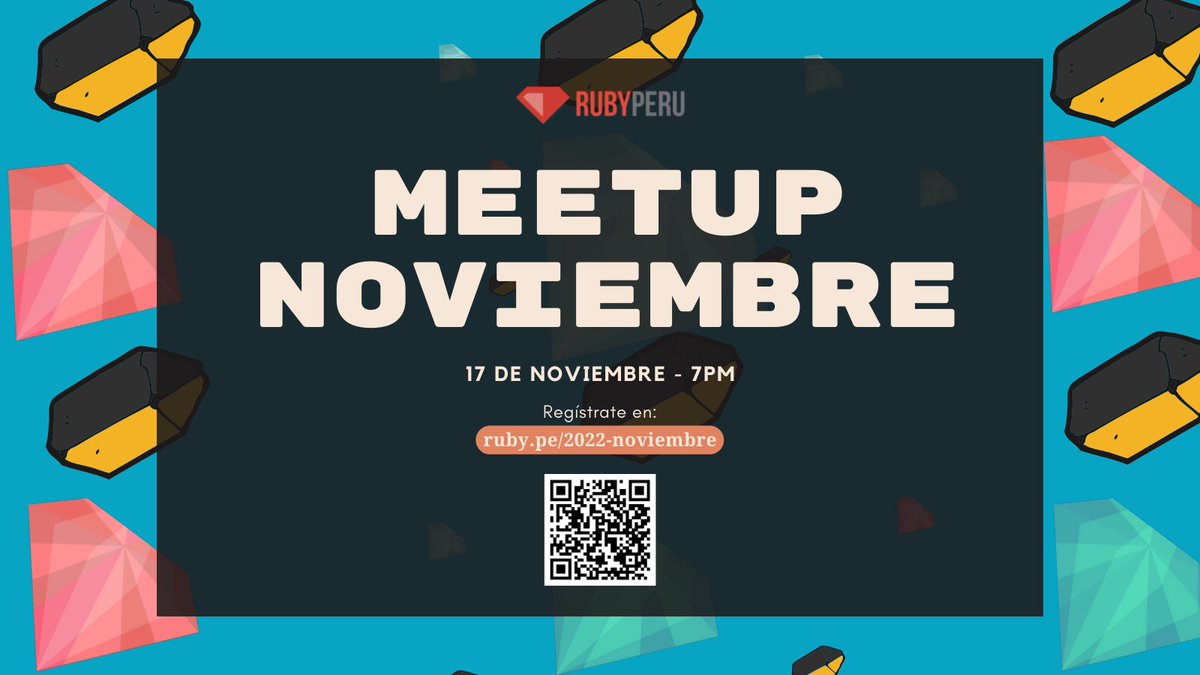 🚨 Esta semana volvemos con nuestra reunión mensual 🥳, veremos cómo usar Rails 7 con Hotwire y olvidarnos de JavaScript 🍂
📆 Únete este jueves 17 a las 7pm.
✍️ Regístrate aquí: ruby.pe/2022-noviembre