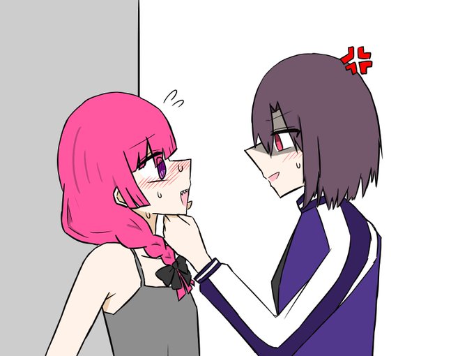 #ぼっち・ざ・ろっく お題箱より怒って廣井を顎クイしながら詰問する岩下志麻と顔を近づけられて赤面する廣井 