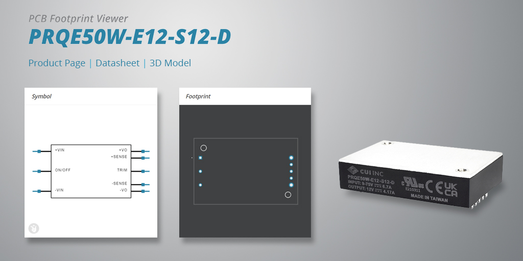 CUIInc's tweet image. Ideal for railway, renewable energy, and industrial applications, the PRQE50W-D series provides power where a large amount is needed in a compact package. View the isolated Dc-Dc converter’s PCB symbol and footprint: bit.ly/3AHSx0X

#railway #industrial #dcdcconverter