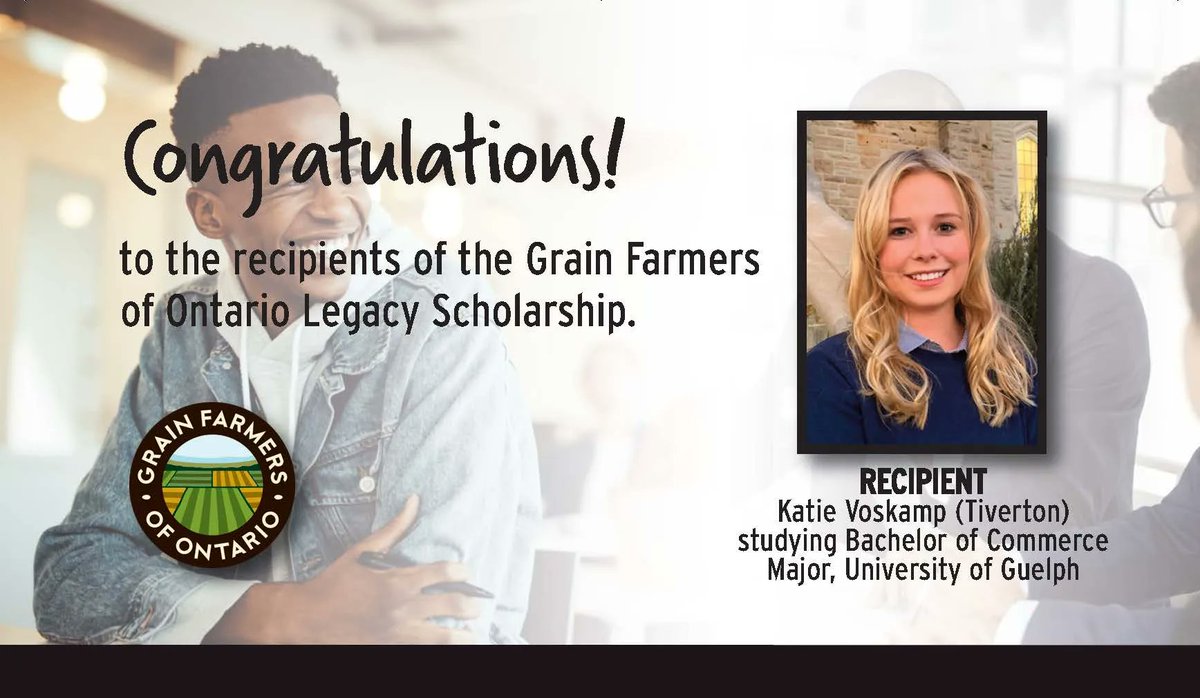 Grain Farmers of Ontario (@grainfarmers) on Twitter photo The Grain Farmers of Ontario Legacy Scholarship will open again for applications in Summer 2023. Congratulations to all 10 recipients from 2022, including Katie Voskamp of #Tiverton <a href="/KatieVoskamp/">Katie Voskamp-Thomson</a> The Grain Farmers of Ontario Legacy Scholarship will open again for applications in Summer 2023. Congratulations to all 10 recipients from 2022, including Katie Voskamp of #Tiverton <a href="/KatieVoskamp/">Katie Voskamp-Thomson</a>