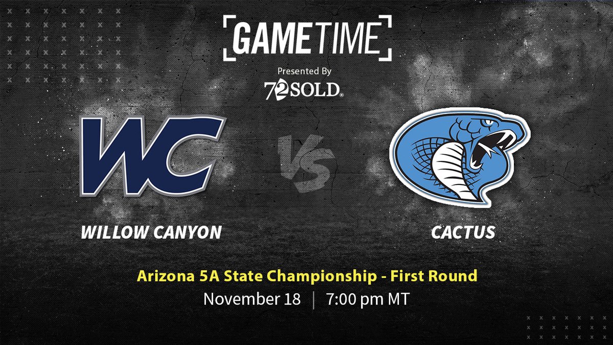Northwest Region Champions <a href="/WillowCanyonFB/">Willow Canyon Football</a> will travel to 4th seeded <a href="/CHSCobraFB/">Cactus Football</a> in Round 1 of the AIA 5A playoffs.

Here's how to watch - 

📺 YurView AZ (Cox ch 4 in Phx. | ch 7 in Tuc.)

📱 Live Stream (paid): bit.ly/3bLKDtU