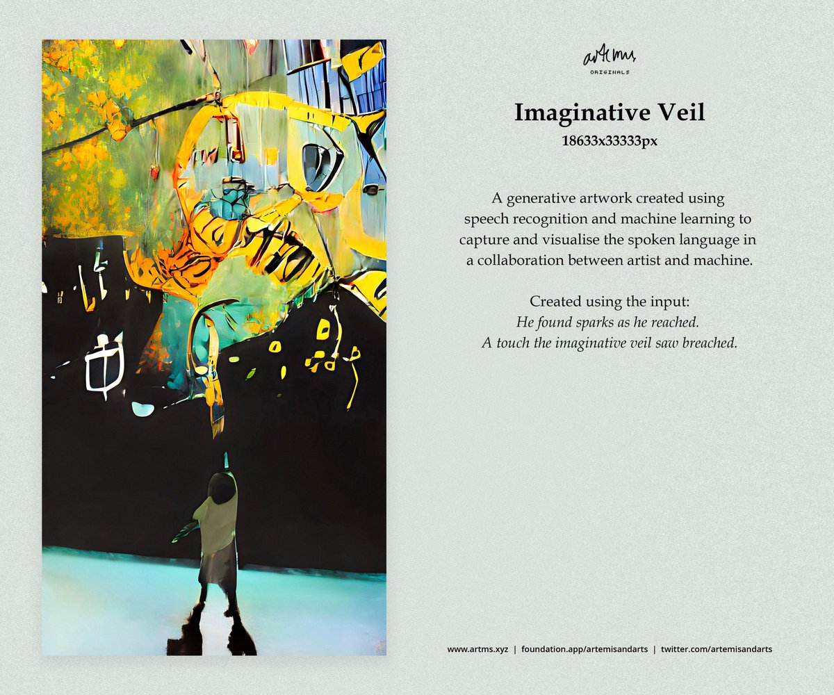 artemisandarts's tweet image. gm friends ❤️

After launching my airdrop and deploying my new ERC721 contract through @manifoldxyz I have now minted my next 1/1 artwork, the first in my new 'Artemis Originals' collection. 

'Imaginative Veil’ now listed with reserve on @foundation.

foundation.app/@artemisandart…