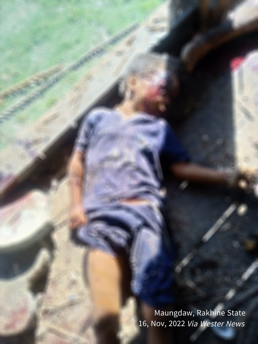 GRAPHIC: 4 yr and under 10 yr old kids among 11 civilians were killed today by the shelling of #Myanmar military in Maungdaw, northern Rakhine State. 3 civilians were also murdered too in Kyauktaw today, local media Western News reported. #WhatsHappeningInMyanmar
