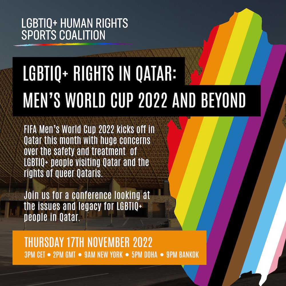 farenet's tweet photo. 📣 SPEAKER ANNOUNCEMENT❗️

Tomorrow’s event on LGBTIQ+ rights and #Qatar will feature leading speakers from global LGBTIQ+ groups, United Nations, FIFA, journalists and others from within football.

The only event of it’s kind on the World Cup.

Register👉🏼 https://t.co/mBuhQ3NG3L https://t.co/M08lkbutns