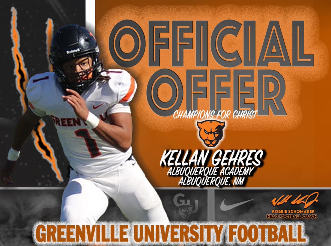 Kellan “KG” Gehres (@kellangehres23) on Twitter photo After a great conversation with <a href="/CoachJMax/">Jacolby Maxwell</a> I am grateful to announce I have received an offer to Greenville University! <a href="/CoachTreyStille/">Coach Stille</a> <a href="/CoachGehres/">Shaun Gehres</a> @LoboManRay <a href="/PrepRedzoneNM/">Prep Redzone New Mexico</a> <a href="/nmpreps/">NMPreps</a> <a href="/1209dlee/">David Lee: HC Albuquerque Academy</a> After a great conversation with <a href="/CoachJMax/">Jacolby Maxwell</a> I am grateful to announce I have received an offer to Greenville University! <a href="/CoachTreyStille/">Coach Stille</a> <a href="/CoachGehres/">Shaun Gehres</a> @LoboManRay <a href="/PrepRedzoneNM/">Prep Redzone New Mexico</a> <a href="/nmpreps/">NMPreps</a> <a href="/1209dlee/">David Lee: HC Albuquerque Academy</a>