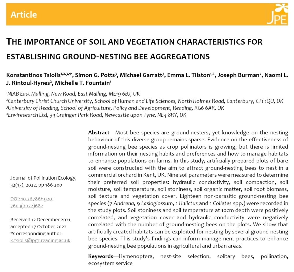 New paper published today in Journal of #Pollination #Ecology: 
The importance of #soil and #vegetation characteristics for establishing ground-nesting #bee aggregations

Access here for FREE: pollinationecology.org/index.php/jpe/… 

#science #biology #hymenoptera @JPE12328968