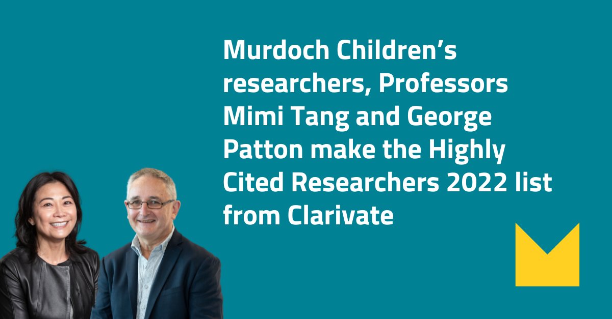 MCRI_for_kids's tweet photo. Congrats to #MCRI Profs Mimi Tang &amp; @gcpatton1, who are among the most highly cited #researchers in the world in 2022.
The #HighlyCited2022 list from @Clarivate celebrates researchers ranked in the top 1% in the Web of Science citation index.
Read more: https://t.co/BzmJYmEoAN https://t.co/sx2mTk1uGE