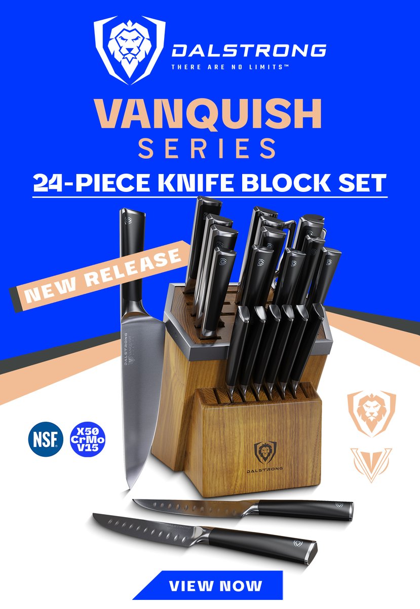 dalstrong's tweet photo. The Vanquish Series 24 piece kitchen knife set has:
โ
All the essential kitchen knives
โ
8 steak knives
โ
Honing rod
โ
The coveted Dalstrong scissors
Check it out. https://t.co/WXWdufv6Jx
#knifeblock #cheflife https://t.co/YO3nl0tpmK