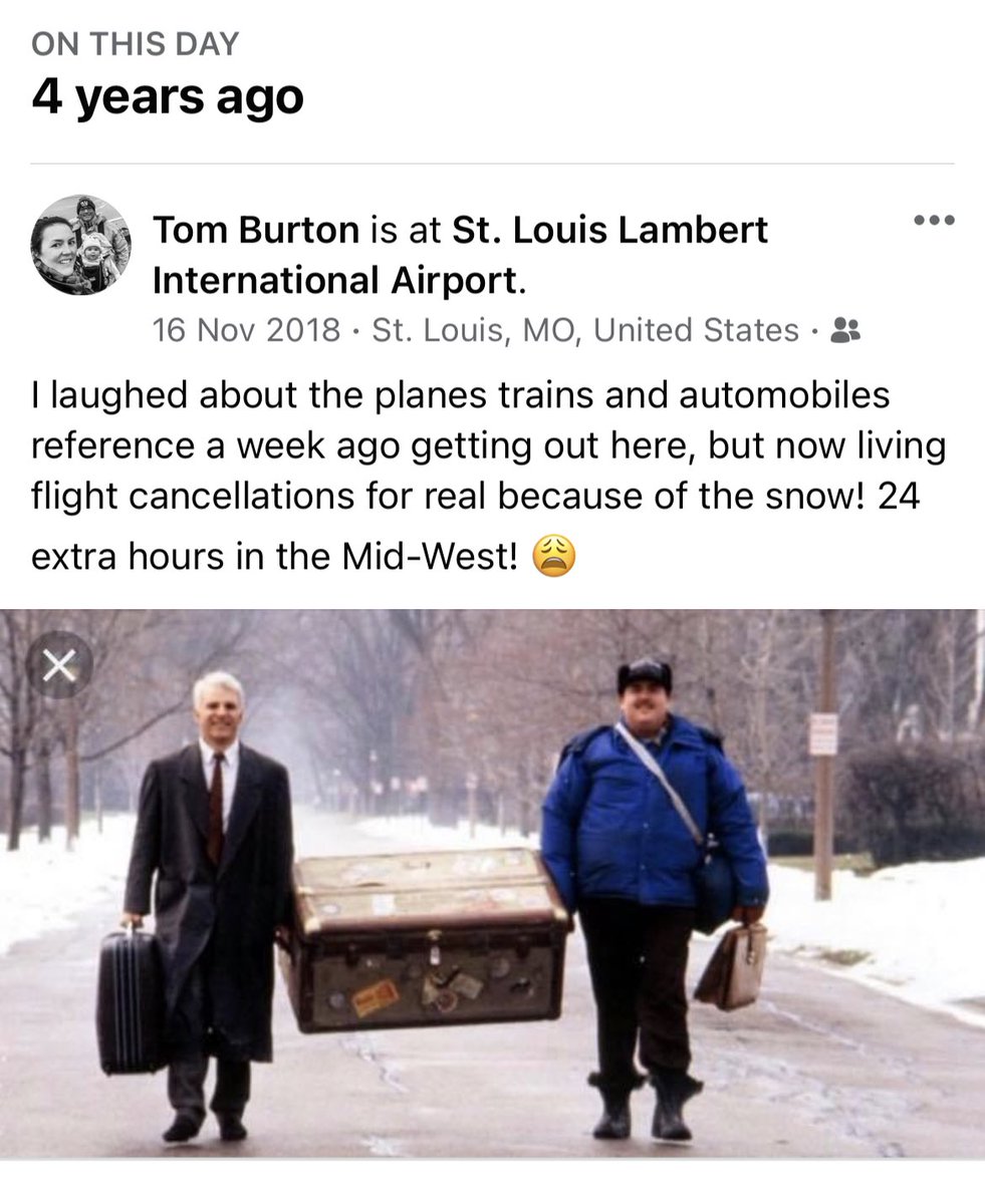 TomBurtonNOCN's tweet photo. 4 years ago travelling back from #Missouri ✅Snow ✅Flight Cancelled ✅Random Hotel in the mid-west ✅ Lost Suitcase the full Planes, Trains and Automobiles experience… #MOUK @MardyLeathers https://t.co/tOVxzkkpcX