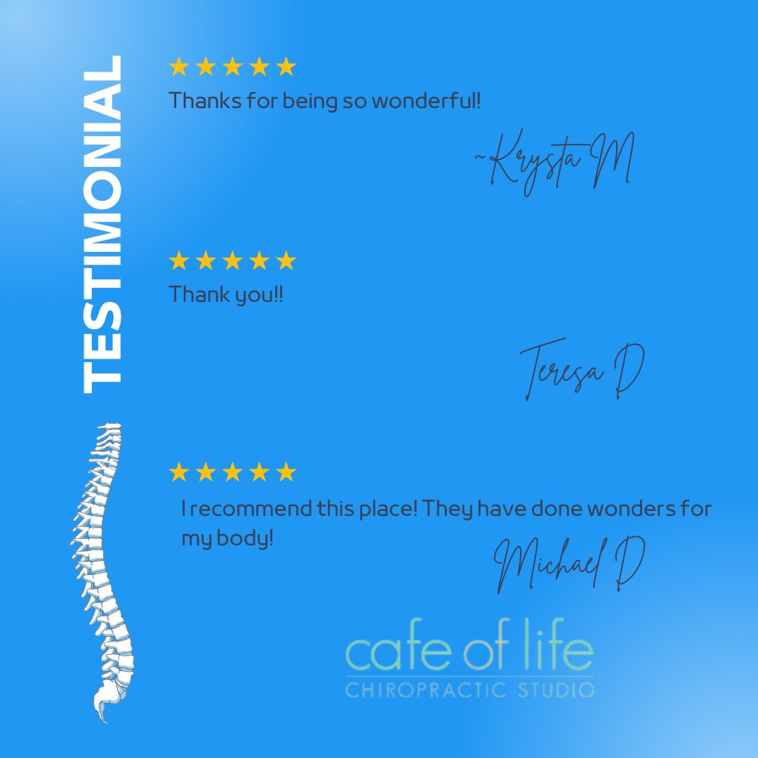 Relief, Wellness Care, Maintenance … We can help🙌! 

Call (519) 439-5353 or email: appointment@cafeoflifelondon.com to book a consultation today:).

#practicememberreview #chiropractic #maintenancecare #wellnesscare #optimizeyourhealth #cafeoflifelondon #chirolndnON