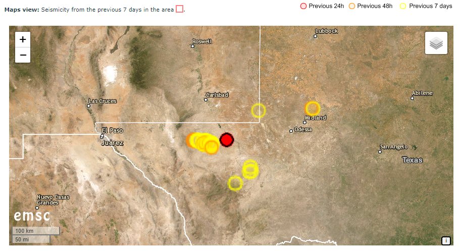 🇺🇸 An #earthquake happened in #Texas, #UnitedStates 5mins ago at 9:32PM on 16/11/2022 UTC. The earthquake had a magnitude of M5.4 and it was 10km (6.2 miles) deep in the ground. Stay safe! #sismo #quake 

Site Used: cutt.ly/mMT5IyK
Information from EMSC.