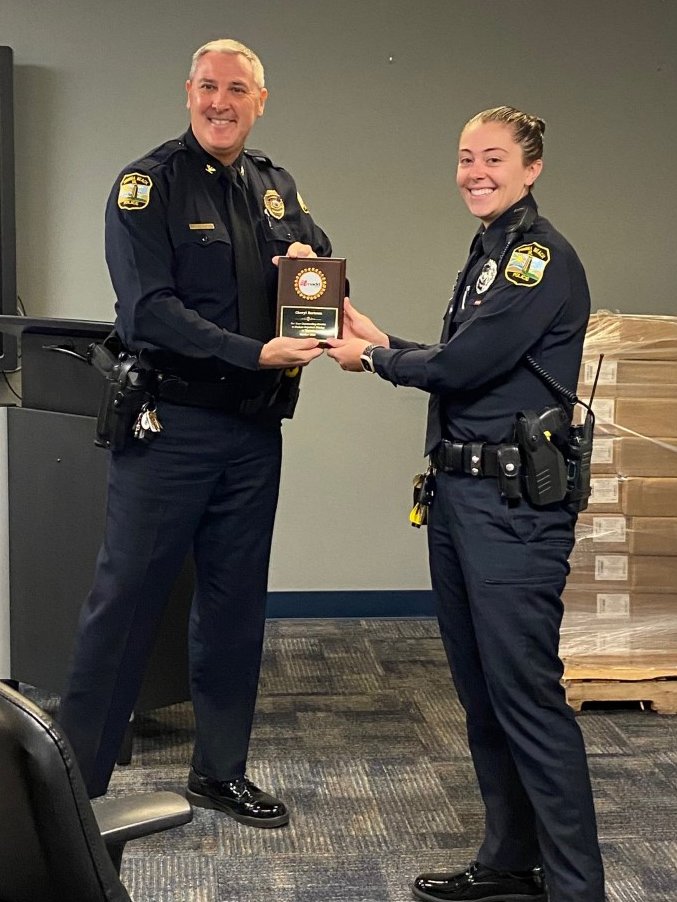 Earlier this week, Officer Bertram of the Traffic Safety Unit received an award from Mothers Against Drunk Driving @MADDOnline for 2022.

This is her 3rd consecutive award for the highest annual DUI arrests for the #VBPD. 

For more: facebook.com/VirginiaBeachP…