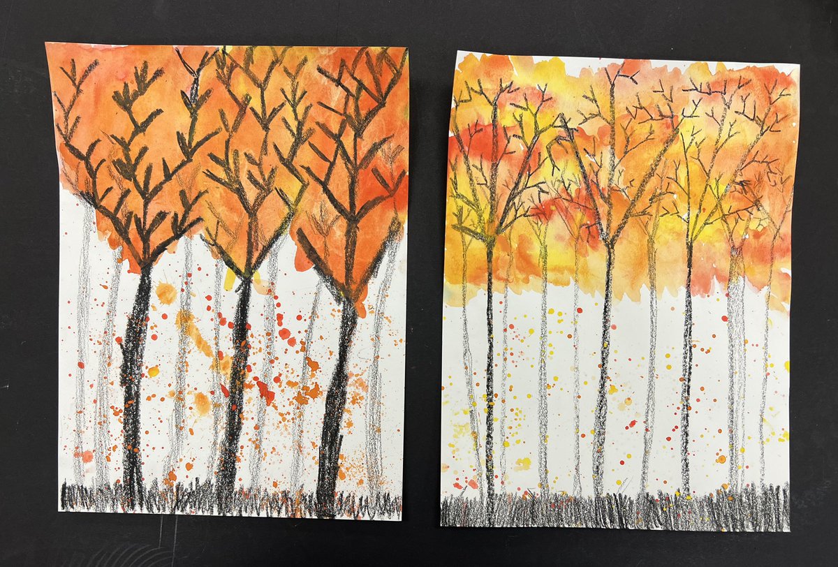 MrsSims7's tweet image. 4th graders created these beautiful Autumn Forests! They learned about atmospheric perspective and watercolor techniques including splatter painting! @RiverRidgeElem