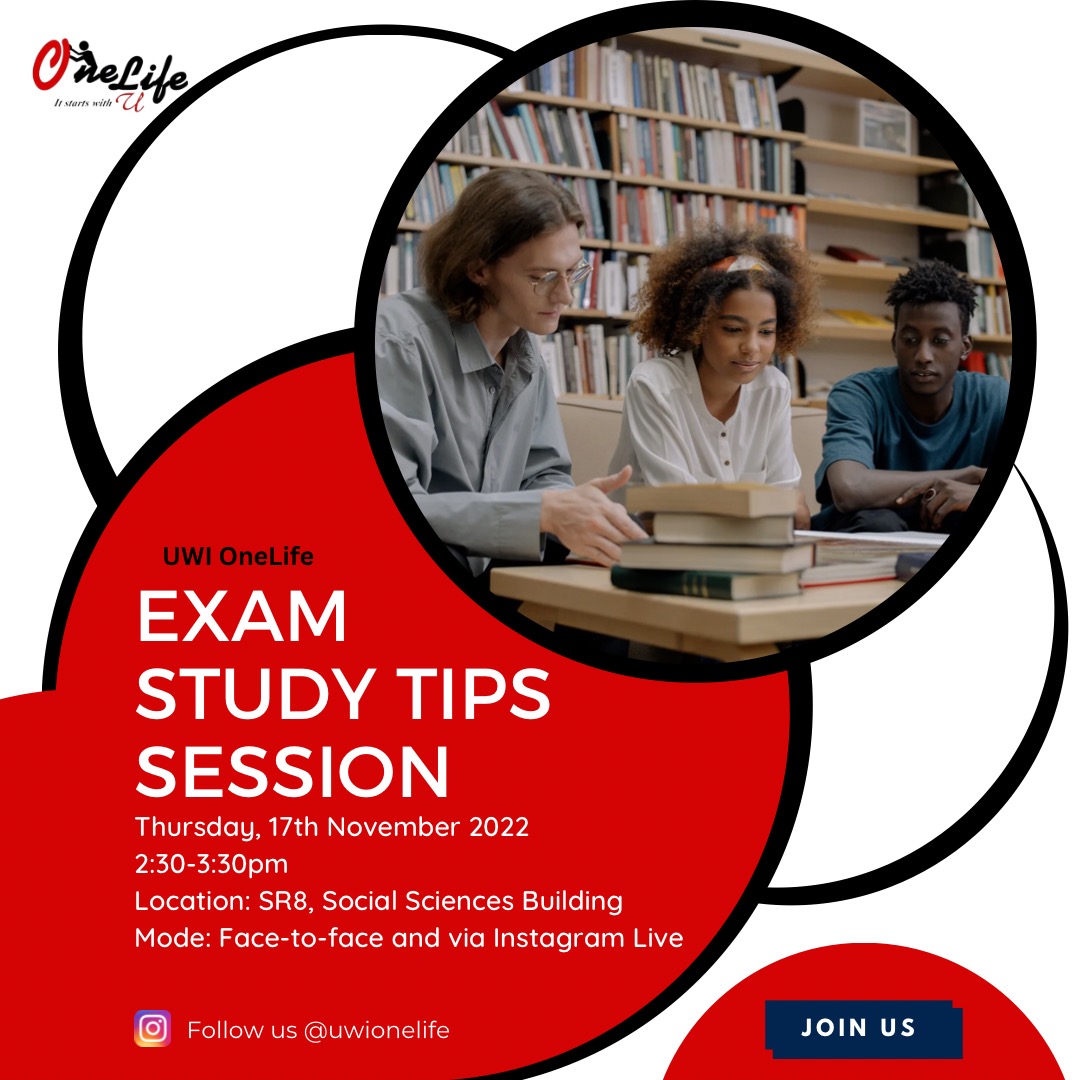 UWIMonaOneLife's tweet photo. Join us at our weekly meeting this Thursday, November 17 at 2:30 pm where we will give exam study tips that will definitely help you along the way! 💯 See you at SR8.
Remember: preparation is the key to SUCCESS; it starts with you! 🔴

#ExamStudyTips
#UwiOneLife
#ItStartswithyou https://t.co/4OIOyqMG2g