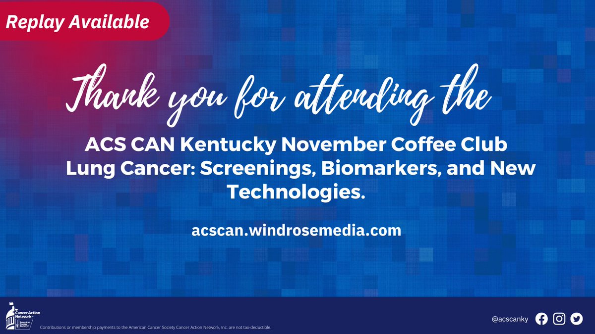 ACSCANKY's tweet image. Thank you to everyone who attended today&apos;s Coffee Club event! If you missed it, you can watch and find it tomorrow in the archived section at windrosemedia.com/livewebcast/ve…
#earlydectection #MCED #lungcancer #canceradovcacy