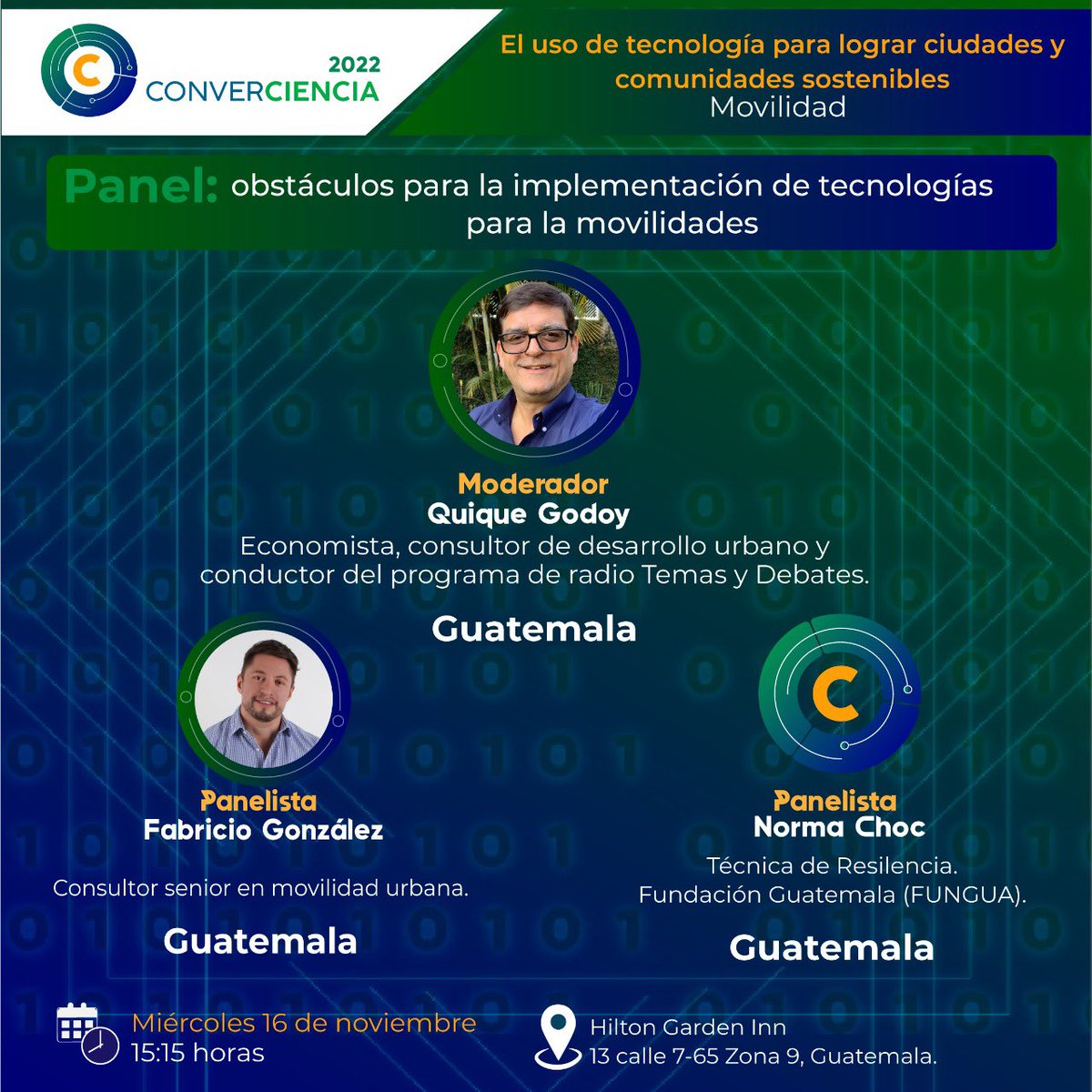 QuiqueGodoy's tweet photo. Iniciando panel de movilidad y tecnología @senacytgt #Converciencia #FunGuatemala @fabergg https://t.co/BTIA1Gdswh