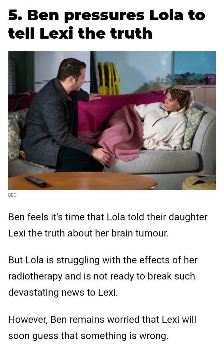 JuneCoyle's tweet photo. 5) Ben puts pressure on Lola to tell Lexi the truth. "Ben feels it's time that Lola told their daughter Lexi the truth about her brain tumour." #BenMitchell #LolaPearce #LexiPearce #EastEnders https://t.co/p0a46t4pFs